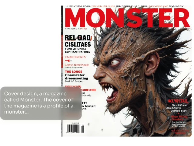 escribe prompts para generar un personaje monstruo como portada de revista con el creador de monstruos con IA de piclumen