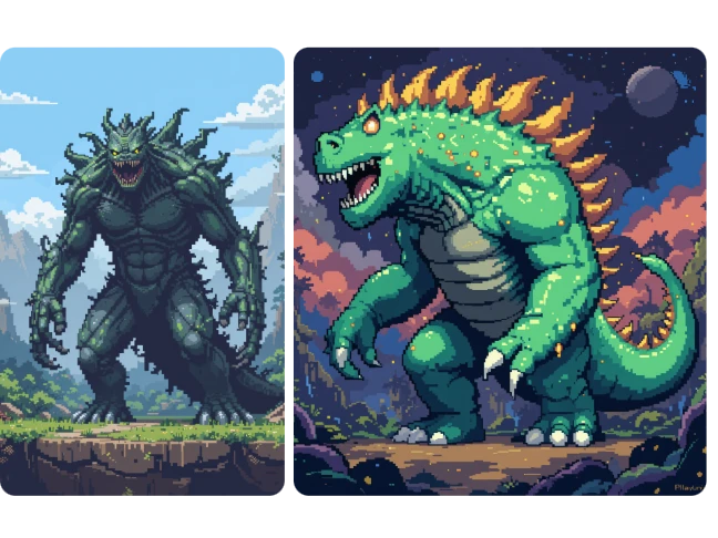 用 piclumen ai 怪物創作者為 DND 與像素風遊戲創作兩個怪物角色