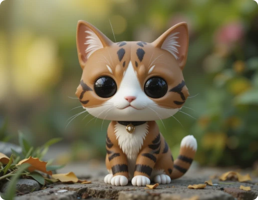 Adorable figurine Funko Pop de chat assis dehors avec de grands yeux noirs