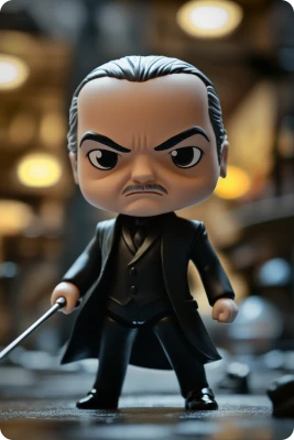 Figurine Funko Pop de méchant féroce en costume noir tenant une canne