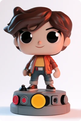 Figurine Funko Pop masculine debout sur un socle d’exposition pour jouets