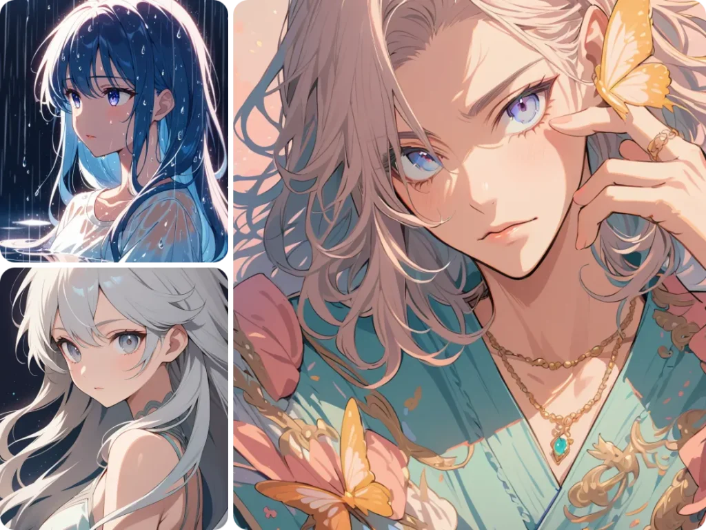AIで生成された3人のアニメキャラクター