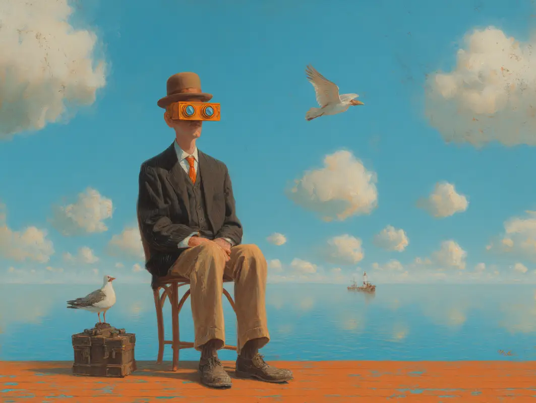 A man sits and looks at the world through technological glasses