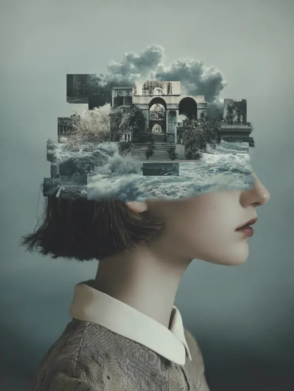 a lady with a miniature castle on her head