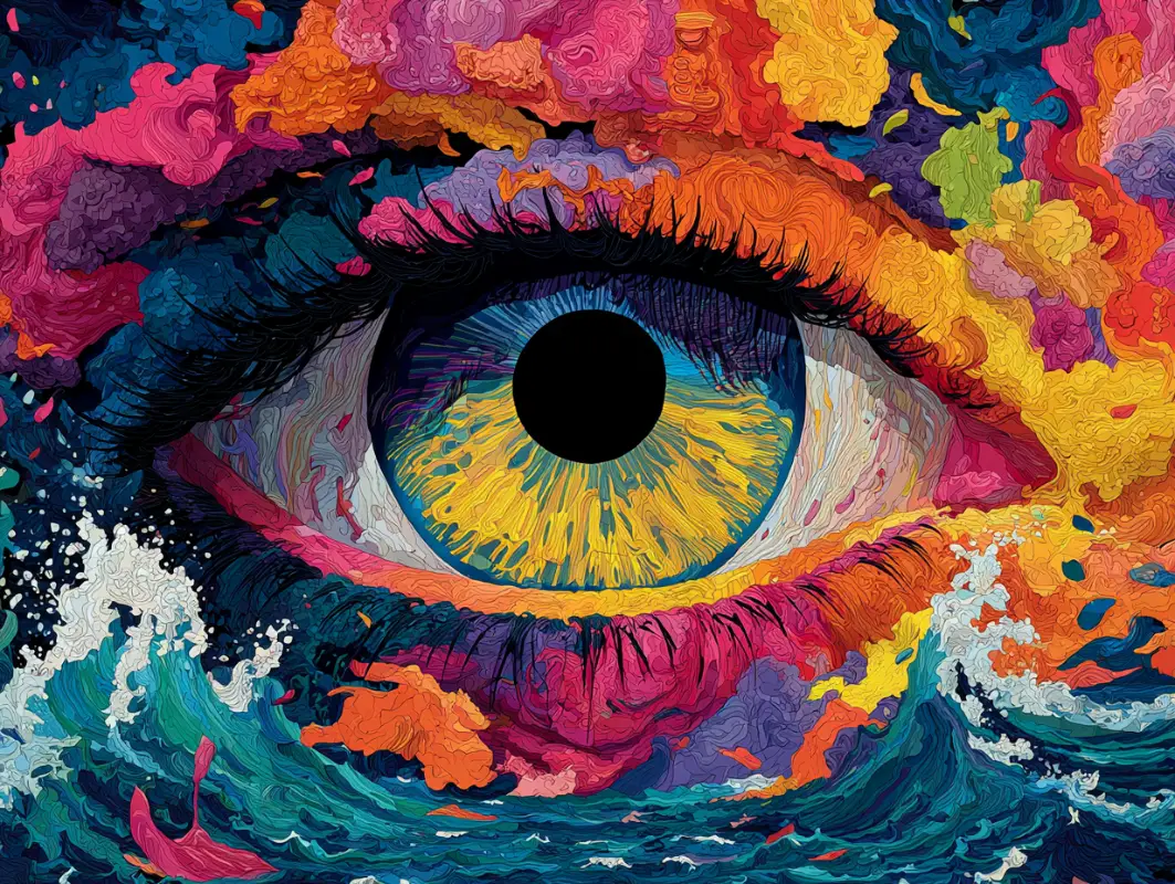 a multicolored eye