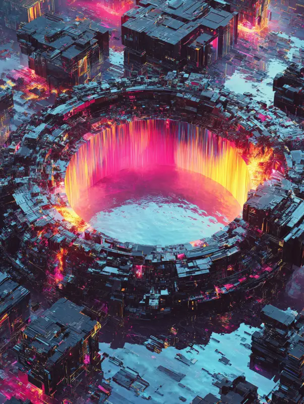a hole in the center of a huge city