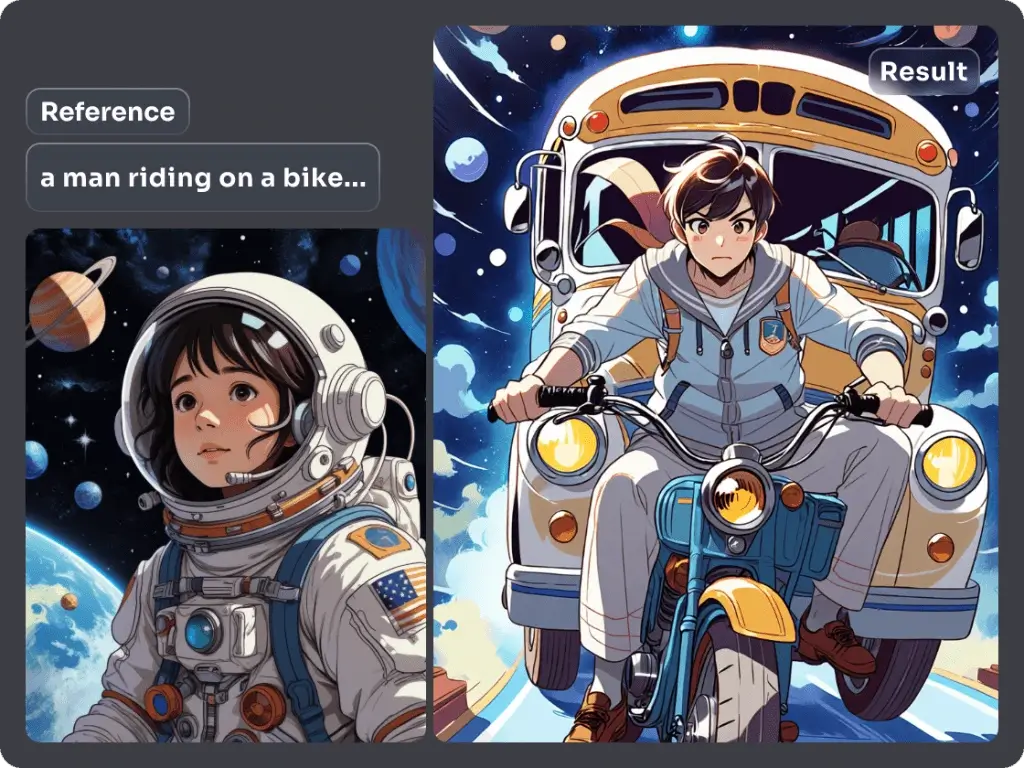 usando como referencia el estilo de una chica al estilo Ghibli para generar la imagen de un chico montando en bicicleta