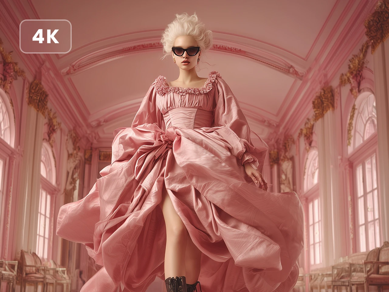 using nano banana pro generated 4k quality image of a cool girl in pink dress and sunglasses