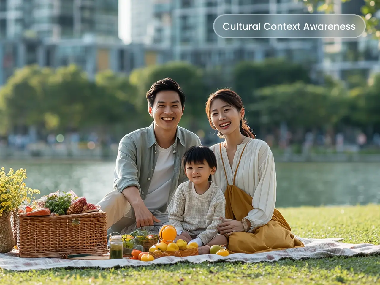 una foto de una familia de tres disfrutando de un picnic generada por Nano Banana Pro