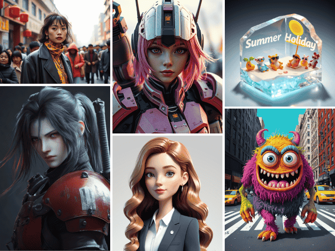 6 personaggi 3D generati dal creatore di personaggi con IA