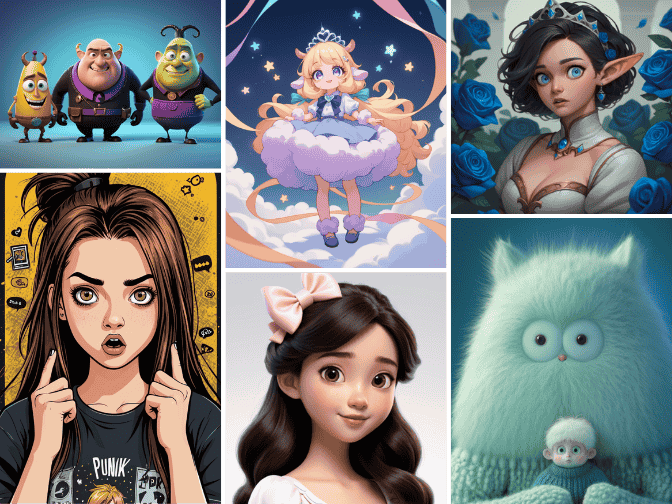 6 personaggi generati dal creatore di personaggi cartoon