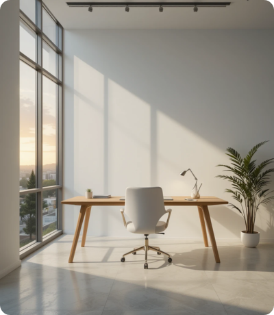ai interior design an office in minimalist style