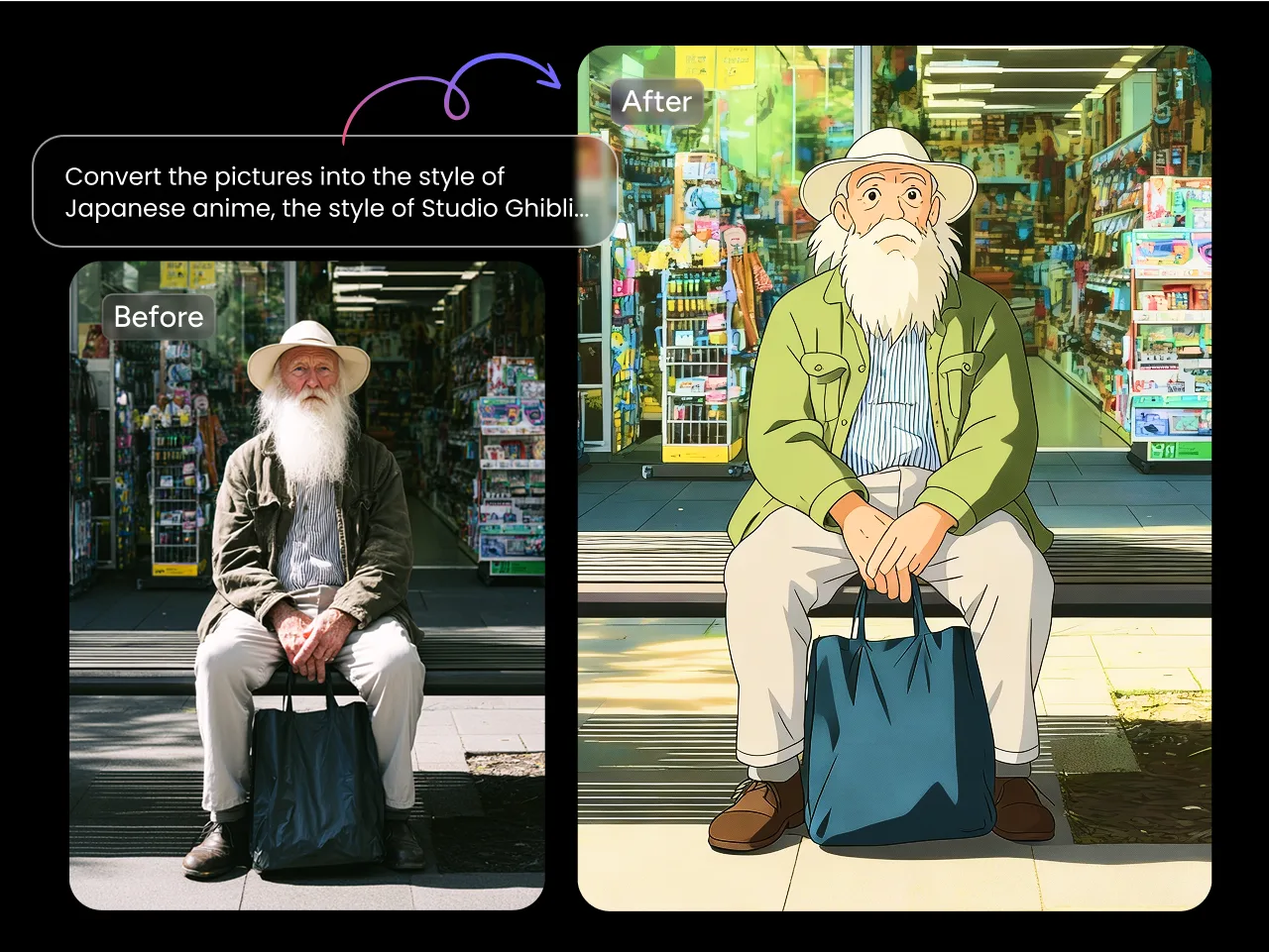 usando o qwen ai para transformar a foto de um senhor em estilo anime Ghibli