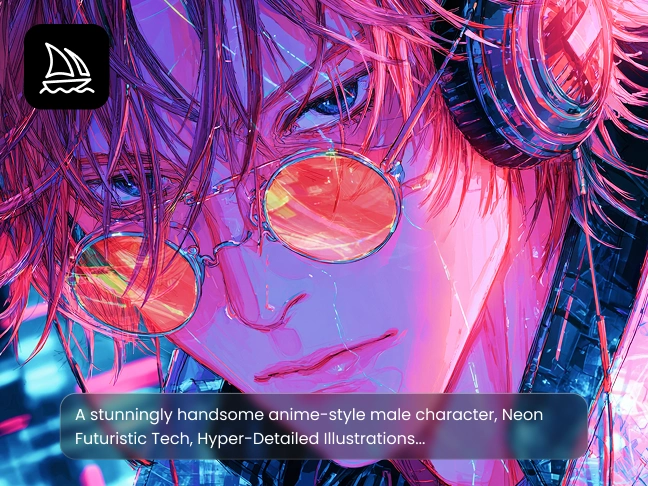 um homem em estilo cyberpunk e anime gerado pelo Midjourney no gerador de imagens de IA do PicLumen