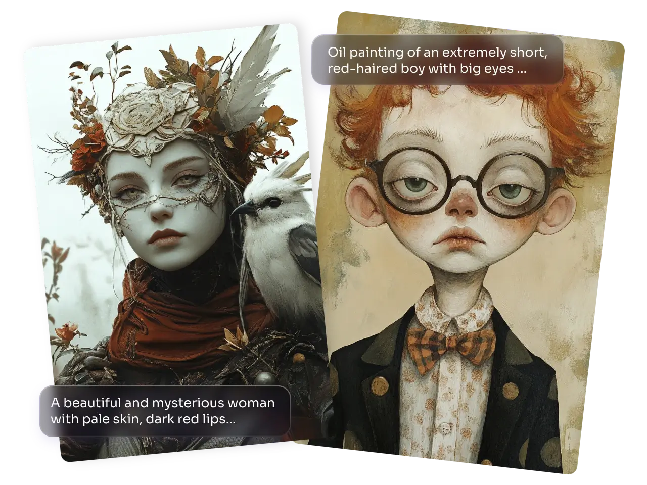 deux personnages IA d’une femme de fantasy et d’un petit garçon générés à partir de prompts texte