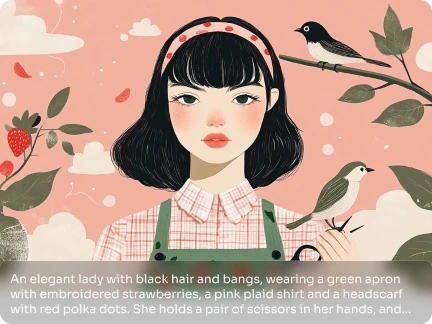illustration IA d’un personnage de fille à l’ambiance rose avec un bandeau rose