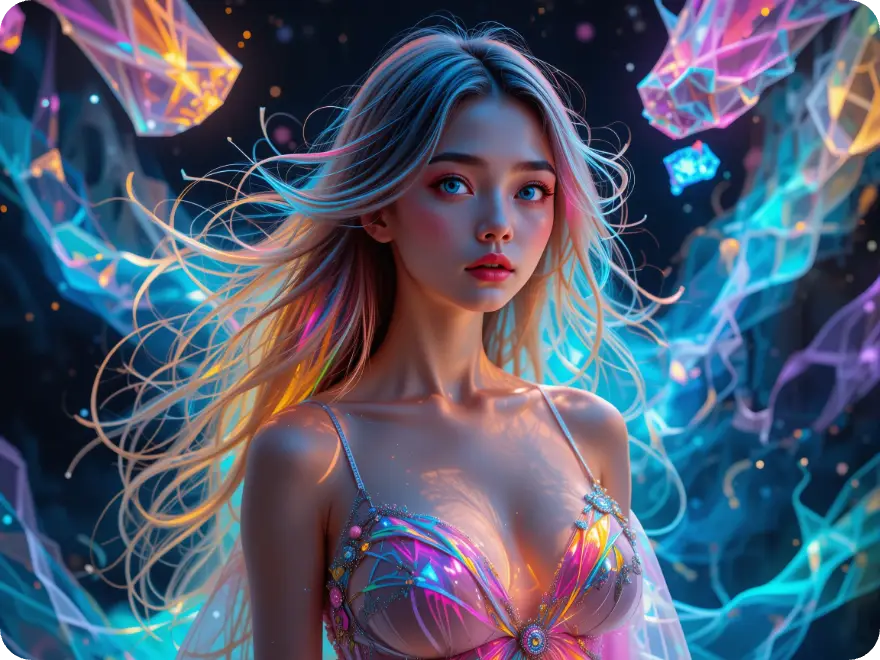 ai generated surreal portrait of a woman wearing a glowing dress