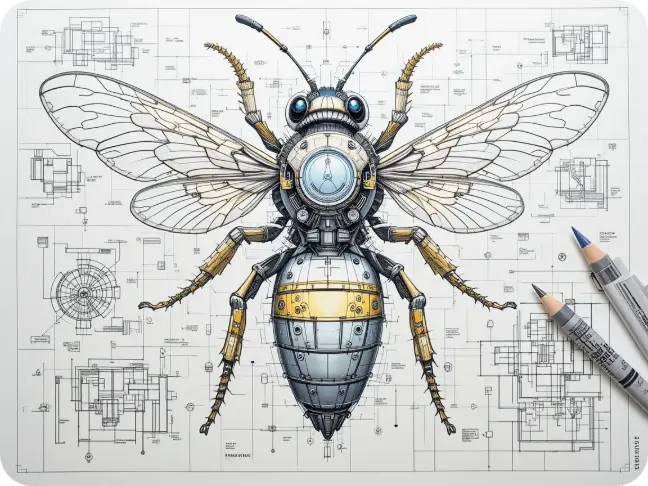 concept design di ape meccanica creato dal generatore di immagini AI di PicLumen