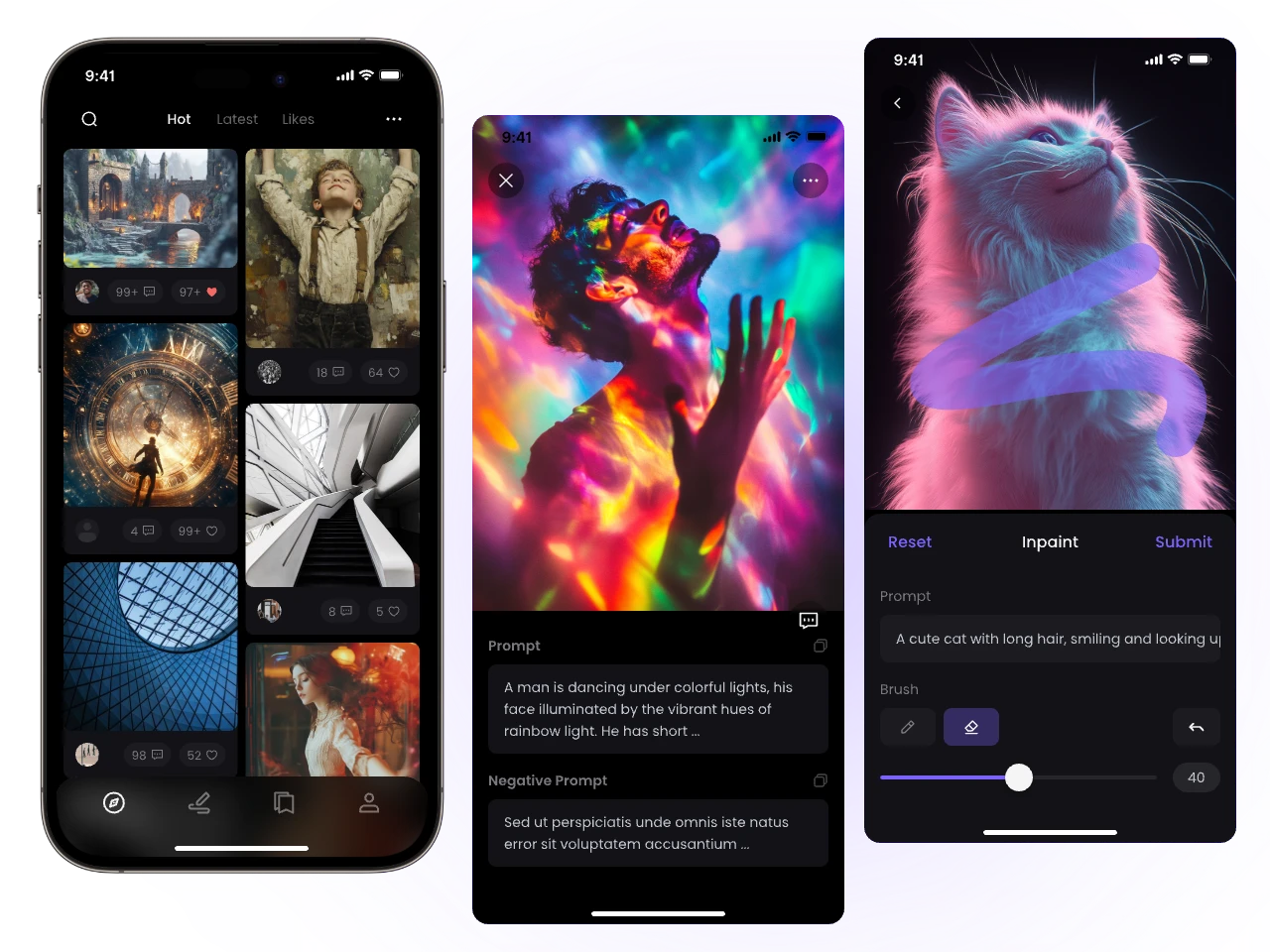 3 screenshot dell’app Naivideo generatore di arte AI