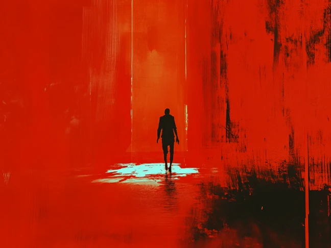 immagine astratta di un uomo rosso che cammina da solo creata con il generatore di arte AI di PicLumen