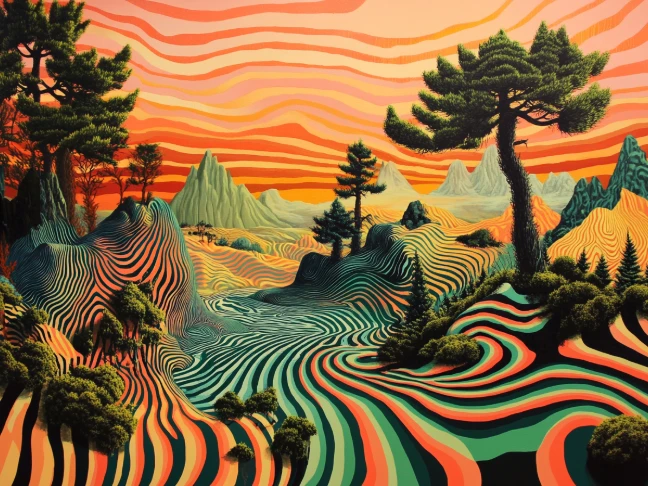 paesaggio in stile pop art creato con il generatore di arte AI di PicLumen