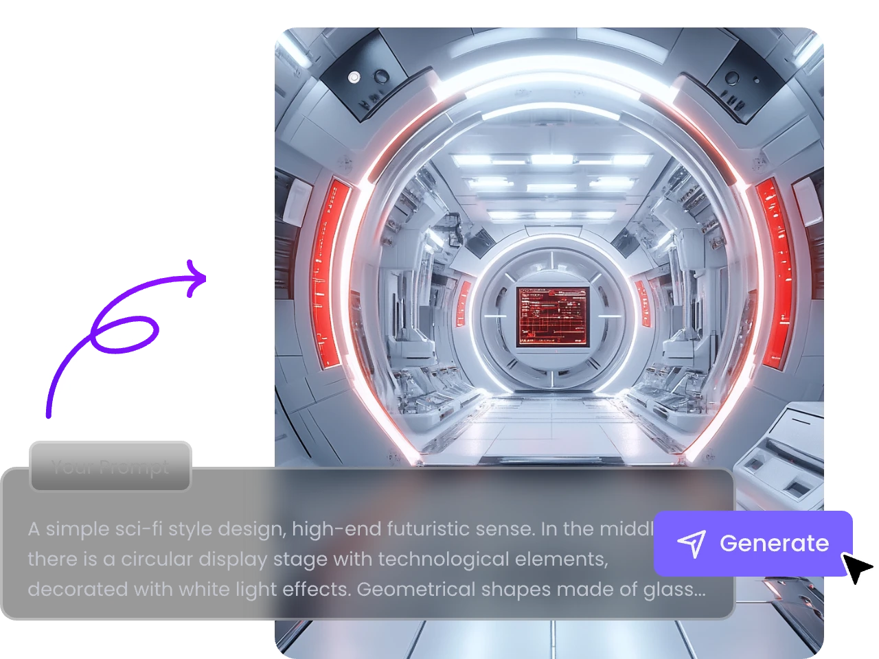 imagen de estación espacial generada a partir de un prompt de texto con el generador de imágenes IA de PicLumen