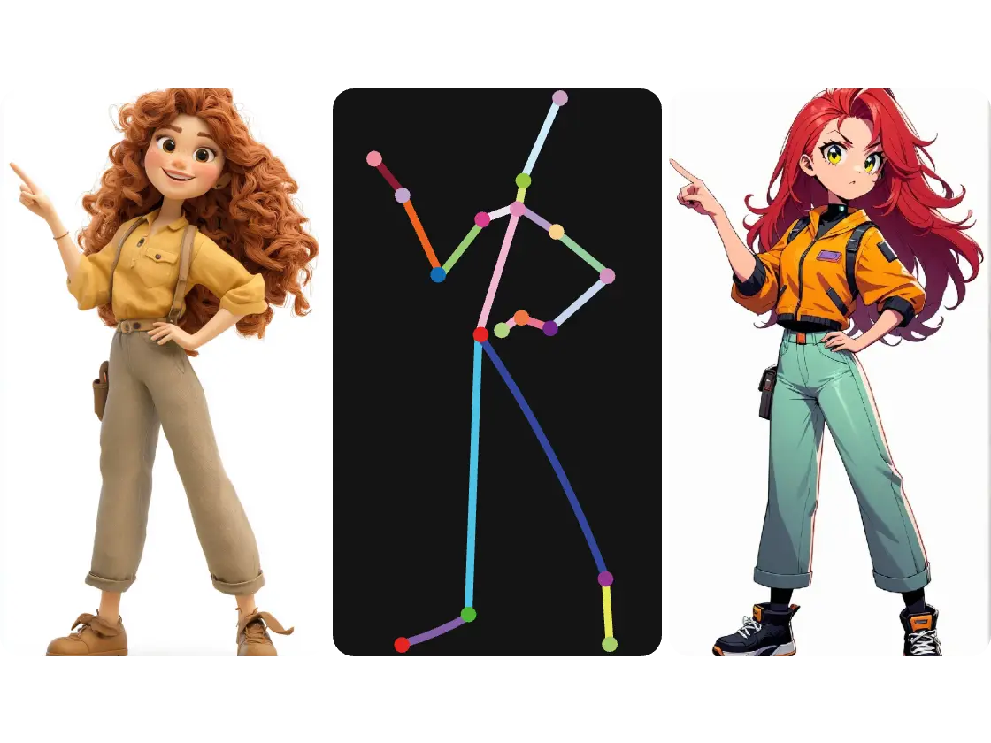 usando el generador de poses con ia se capturó la pose para generar una nueva imagen de una mujer con la misma postura