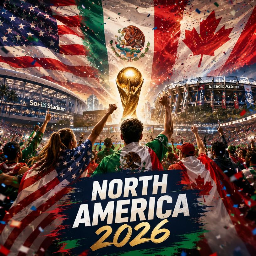 Host nation celebration, three-country flag blend
