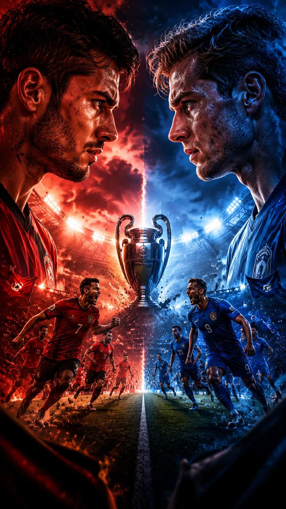 Knockout round tension, two team colors clashing dramatically