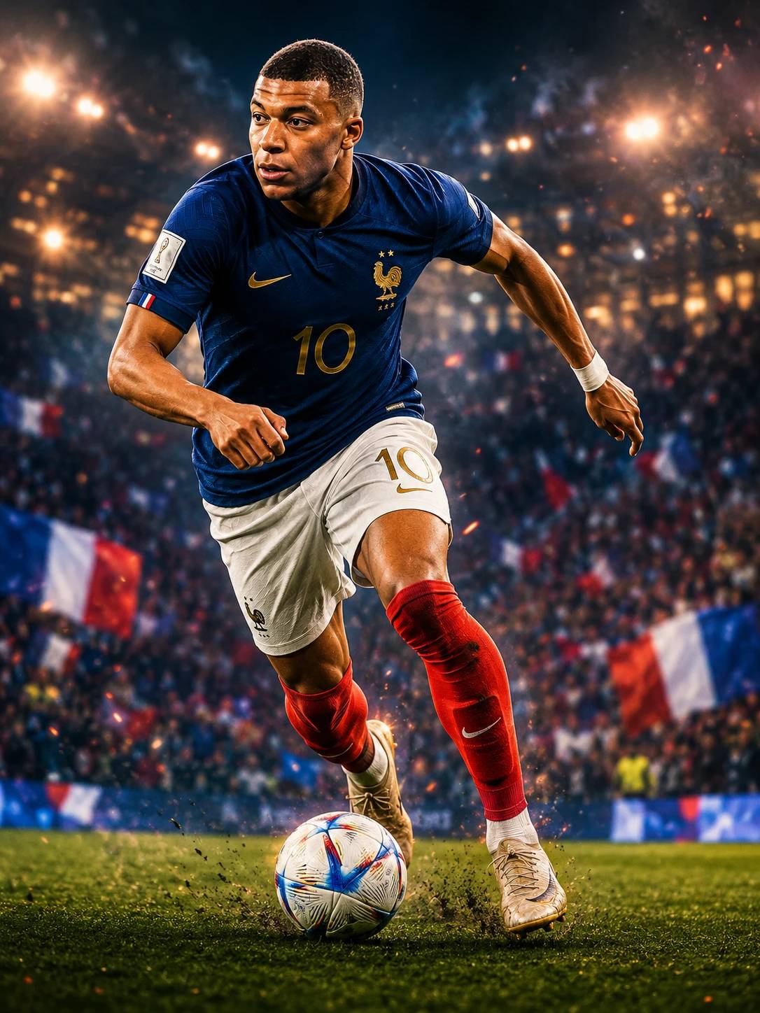 Star striker spotlight, dynamic action pose
