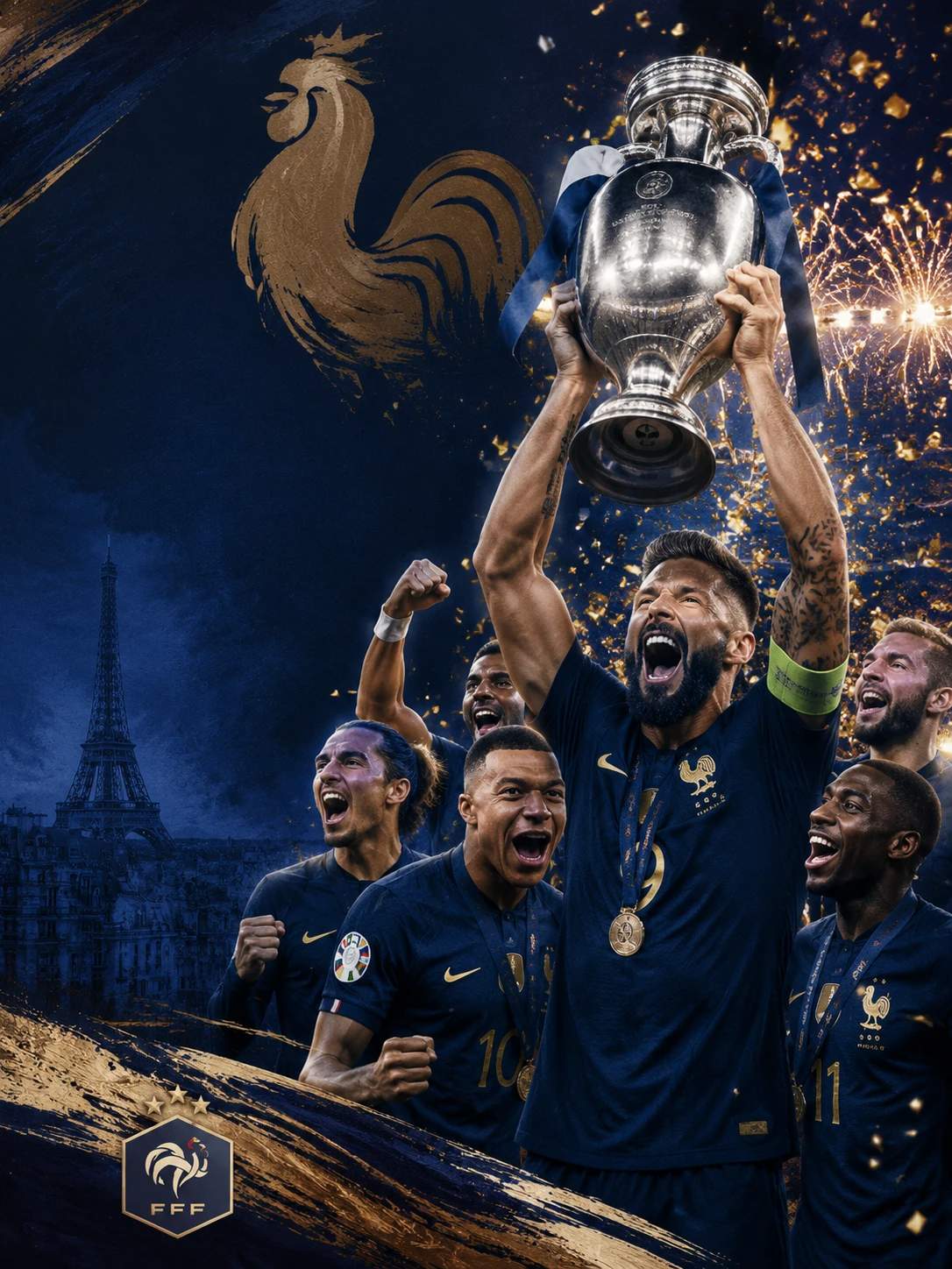 France repeat champions, trophy lifting, navy and gold colors