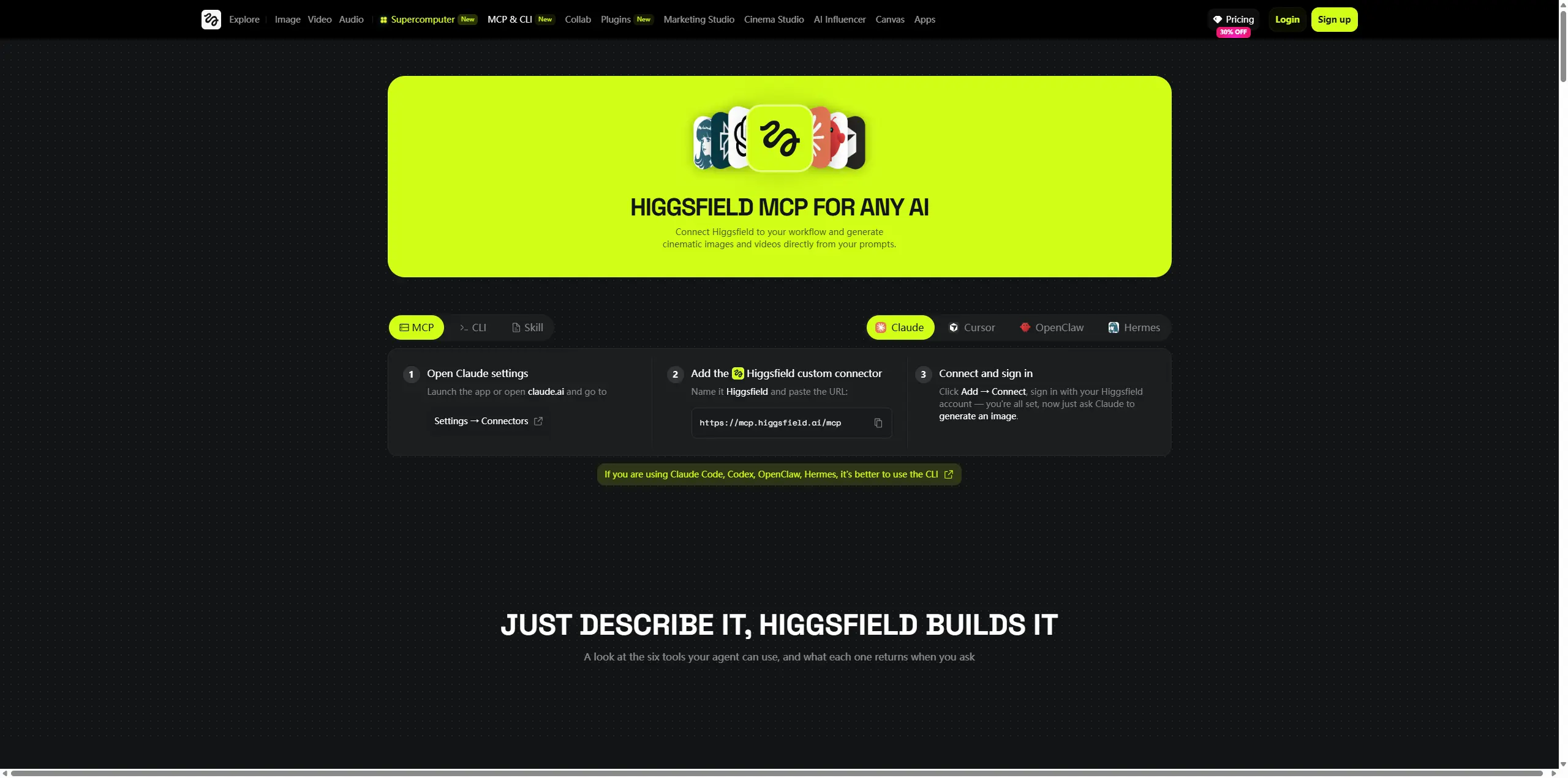 higgsfield ai homepage