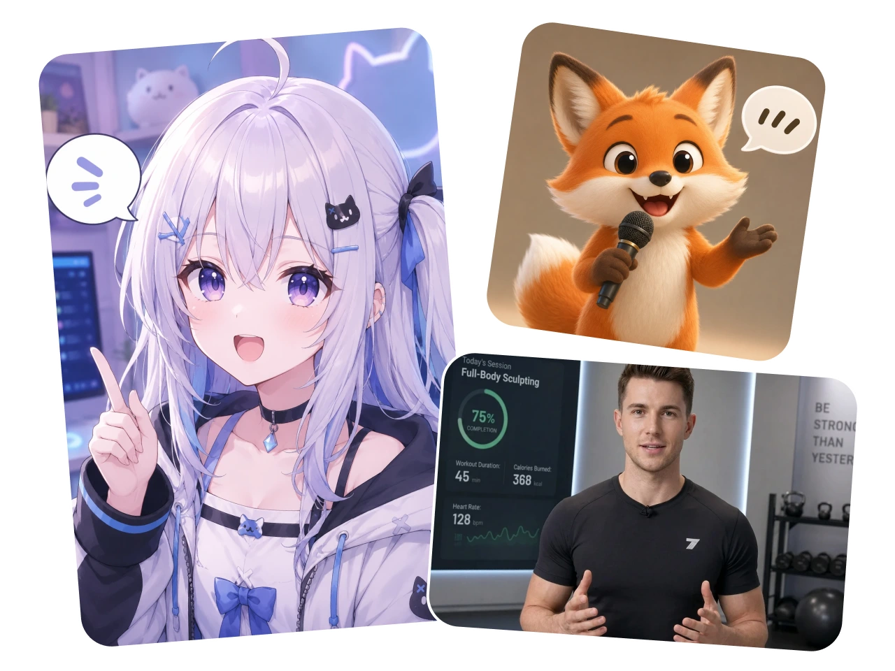 AI generated anime, cartoon fox, and human presenters