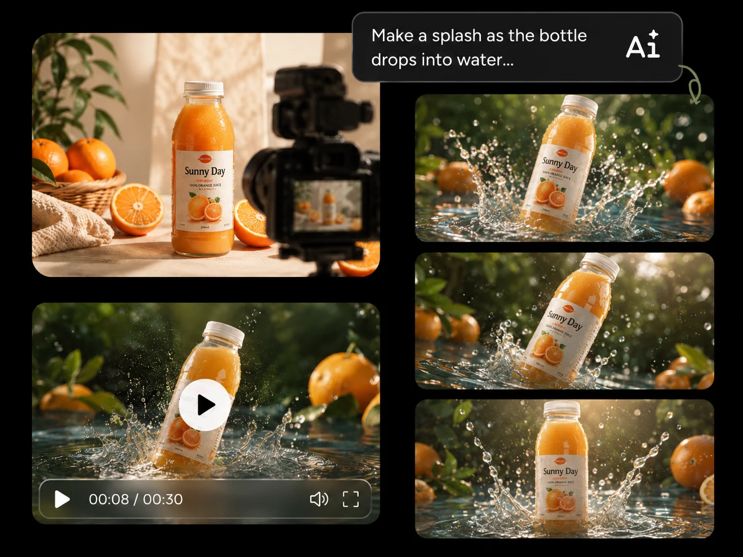 Seedance 2.5 AI Video Generator product video editing workflow with orange juice bottle storyboard