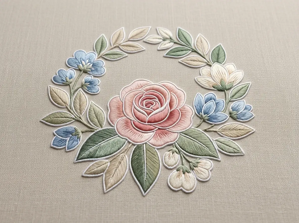 ai generated embroidered floral wreath

