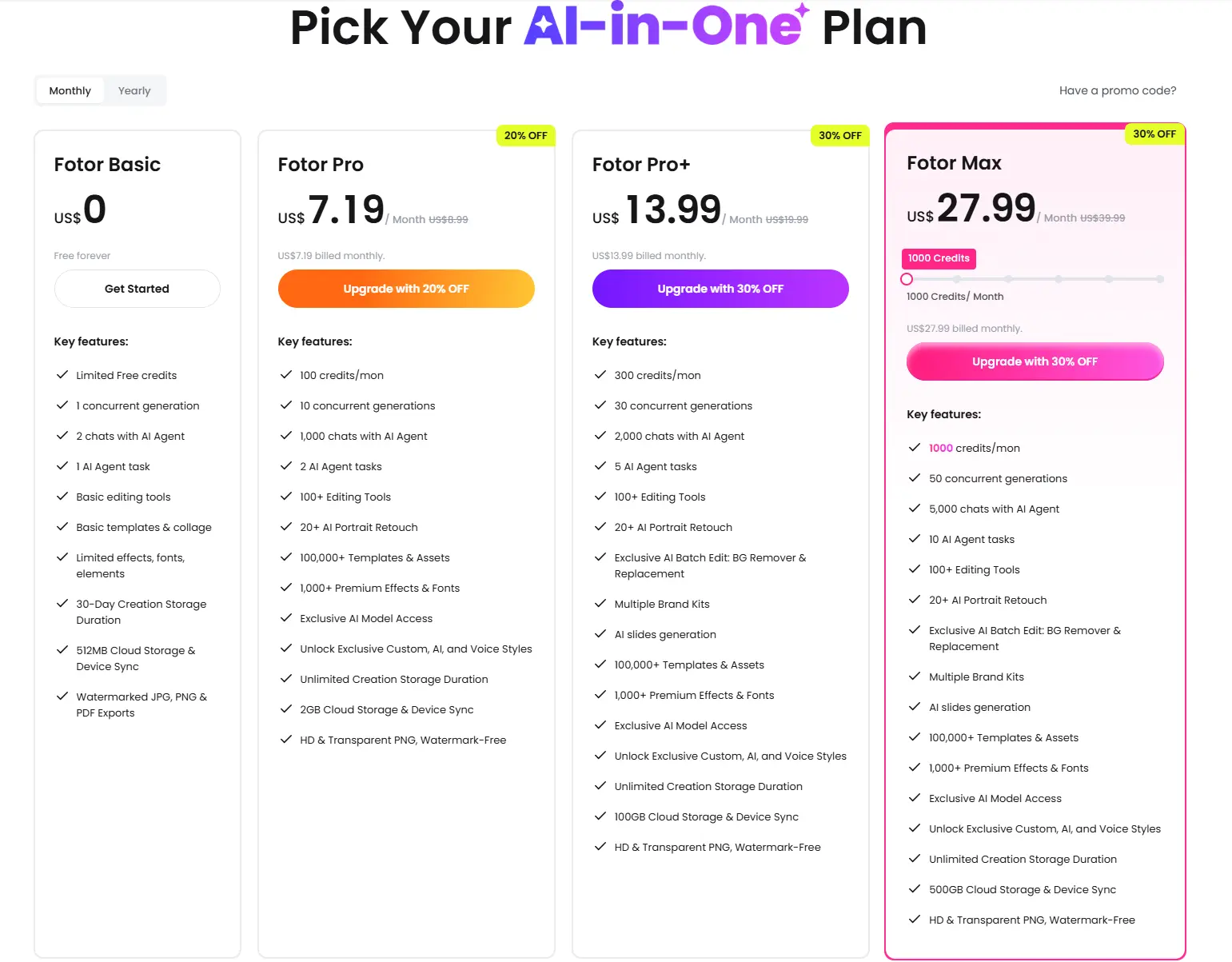 fotor pricing