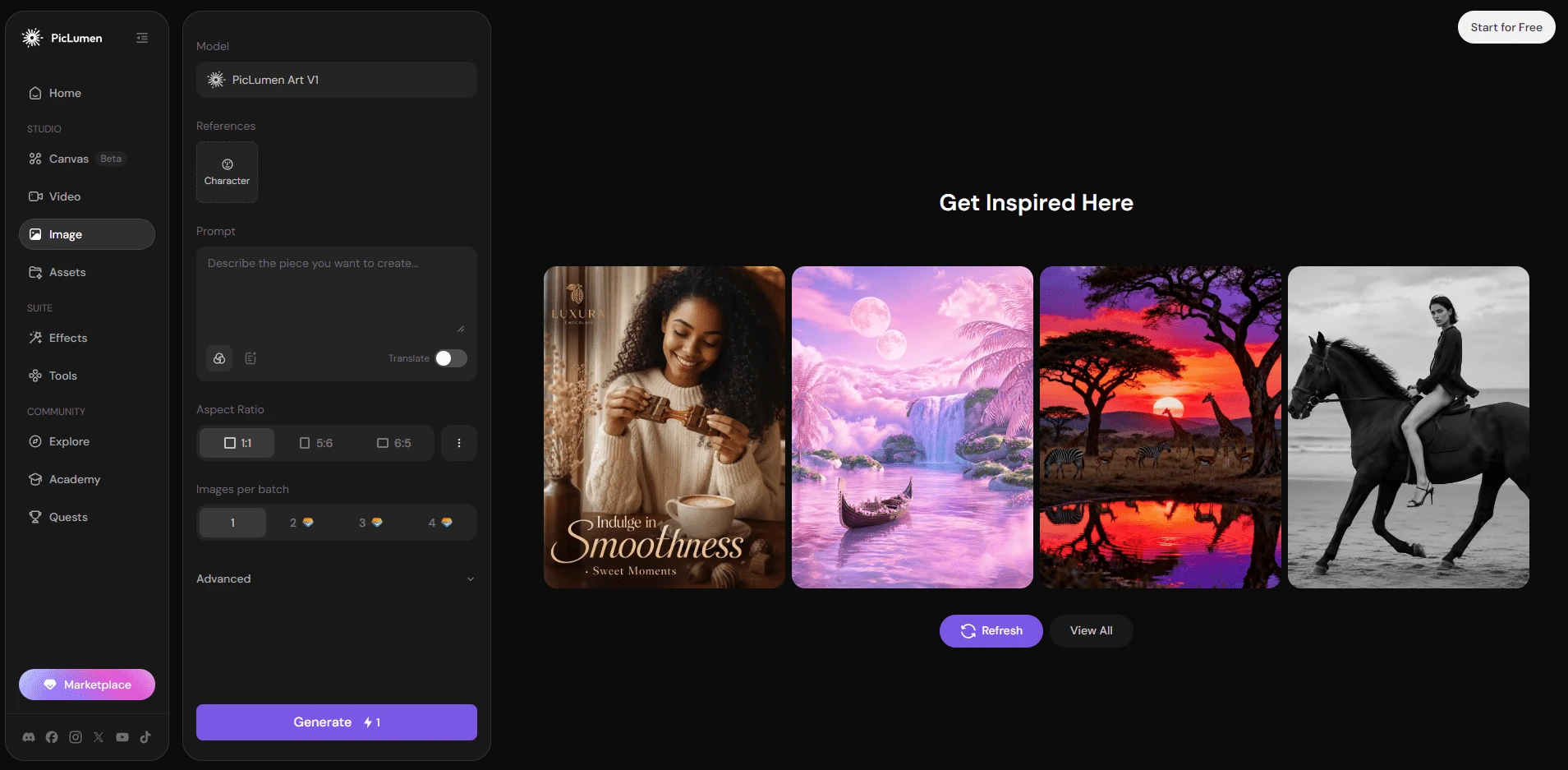 Piclumen AI image interface