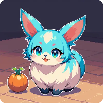 a cute anime monster character with blue and white furry