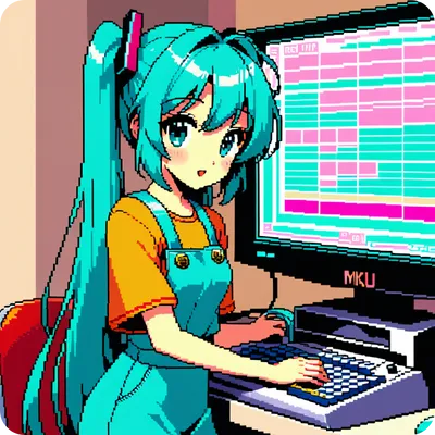 a pixelated Hatsune Miku