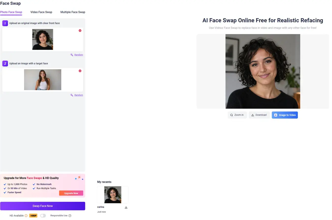vidnoz ai face swap review