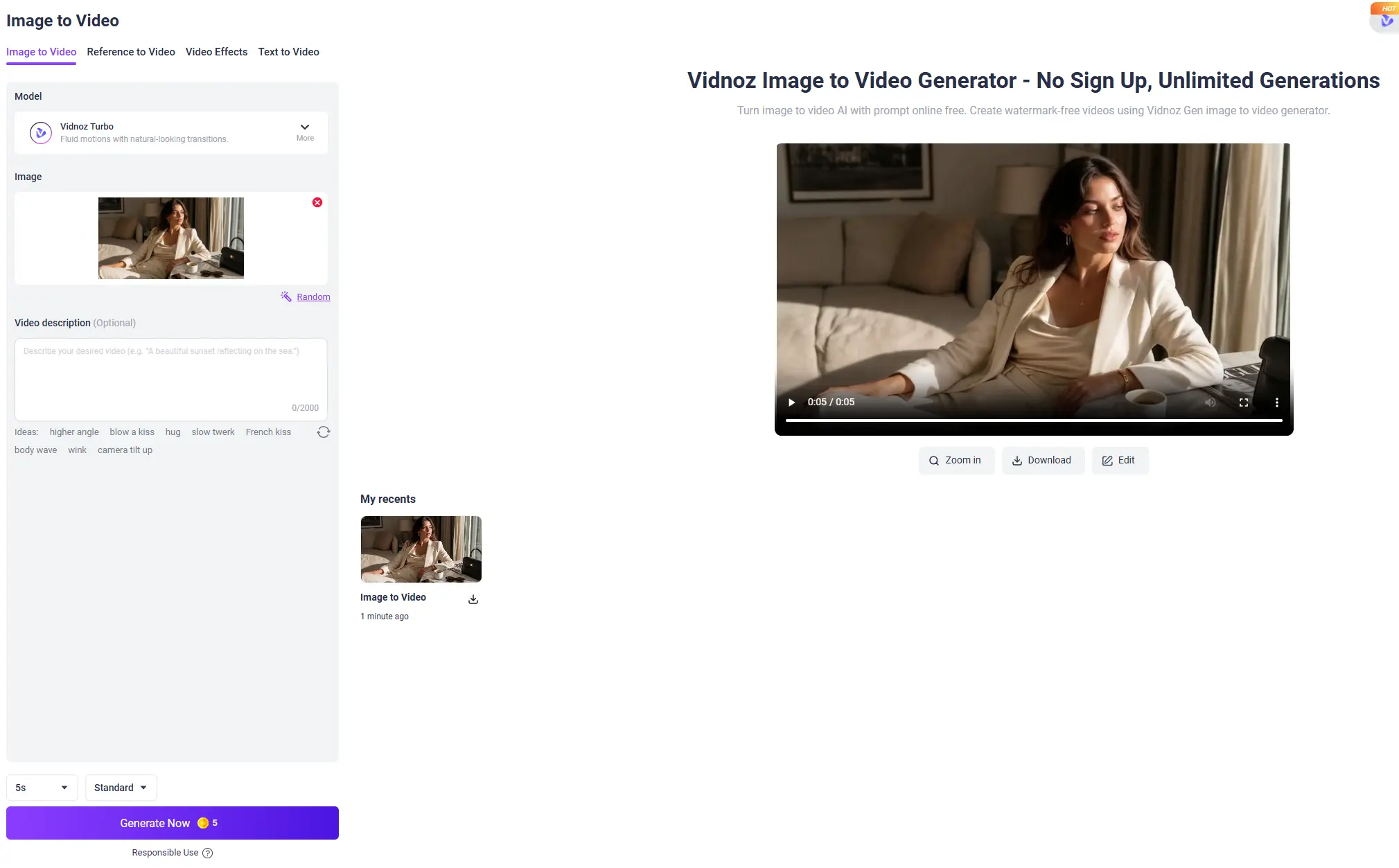 vidnoz image to video review