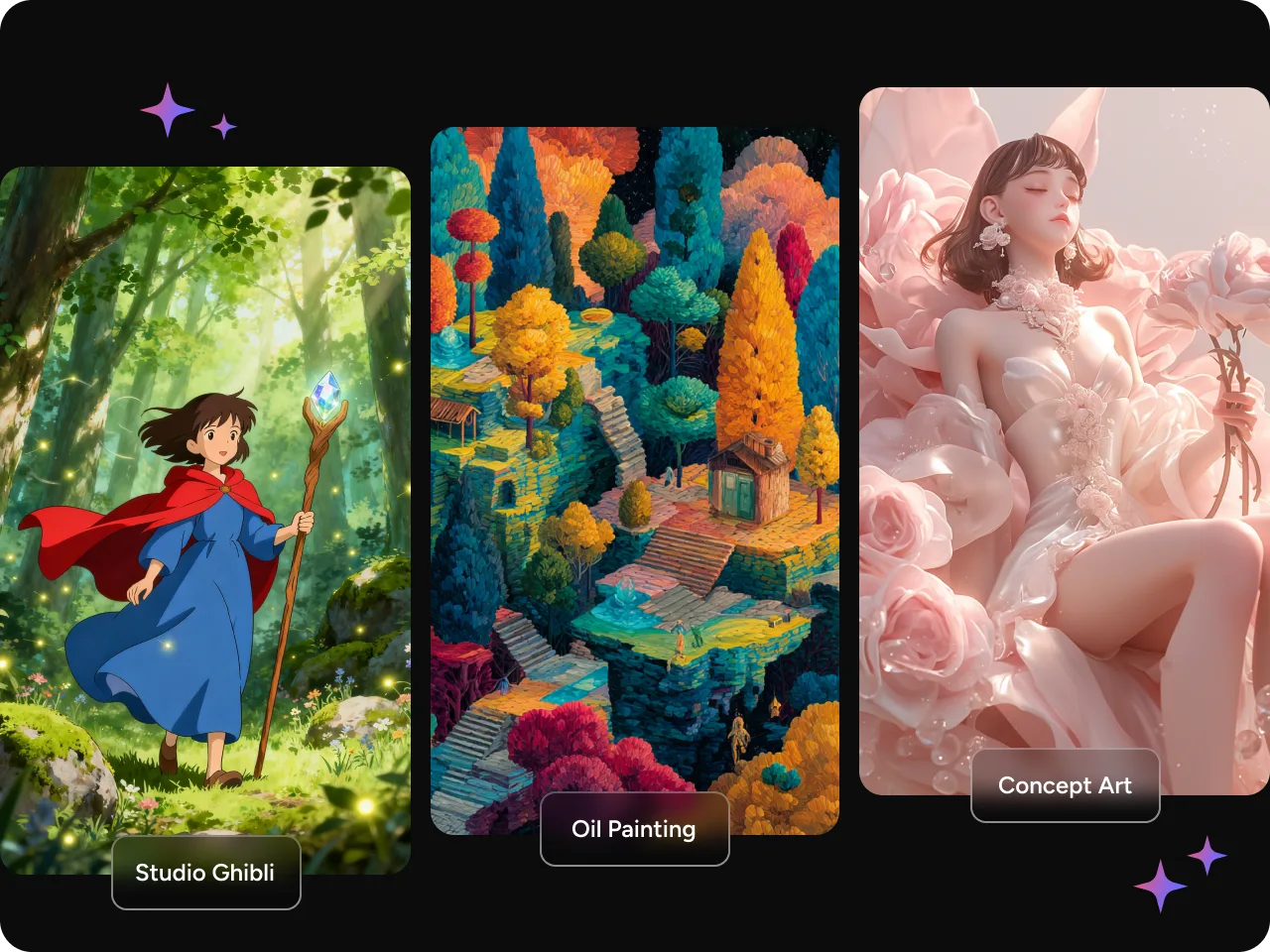 arte estilo Studio Ghibli, pintura a óleo e concept art geradas com o gerador de imagens do ChatGPT