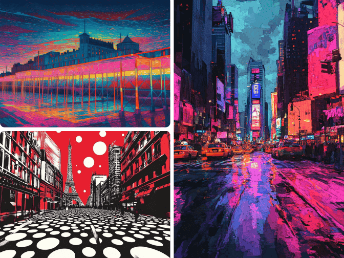 3 paisagens transformadas de foto em pop art
