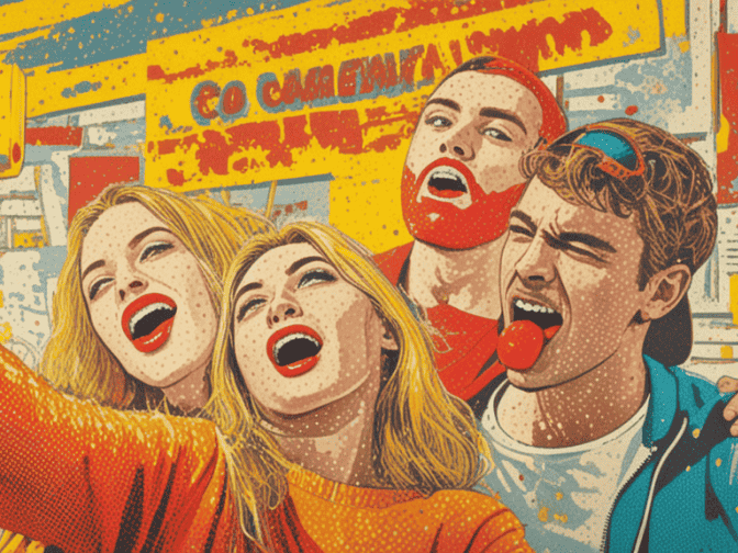 Uma foto em grupo de 4 pessoas em estilo pop art