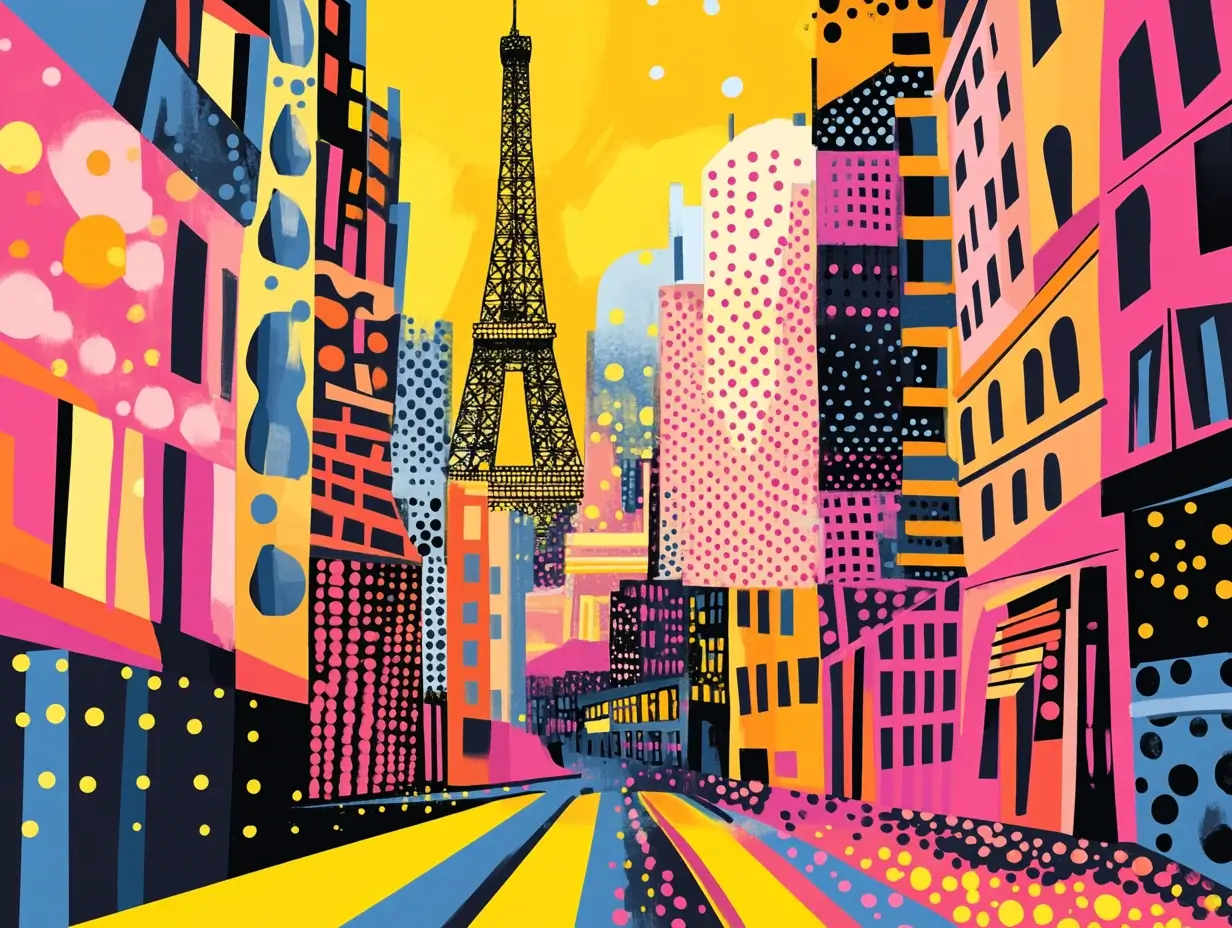paisagem urbana de Paris em estilo pop art