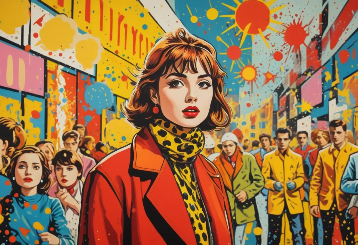 pintura em estilo pop art de uma mulher na rua
