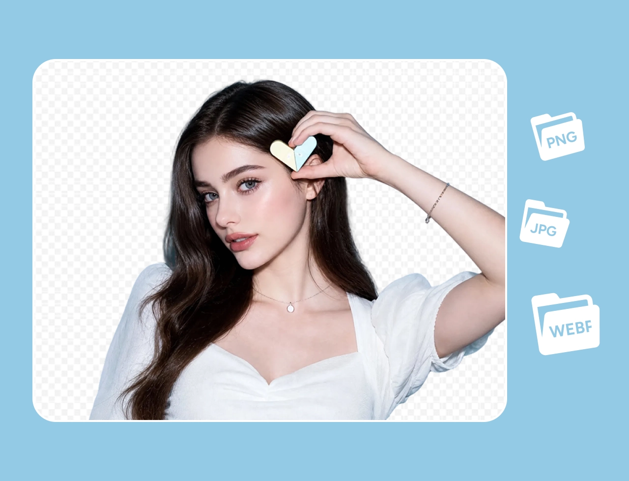 portrait with transparent background surrounded by PNG, JPG, and WEBP file format icons

