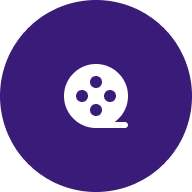 ícone azul escuro para qualidade visual cinematográfica com símbolo de filme