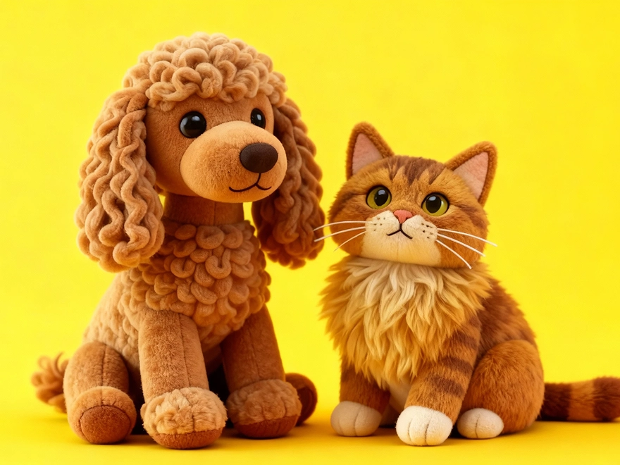 a dog and a cat in 3D plush effect generated by ChatGPT image generator in PicLumen