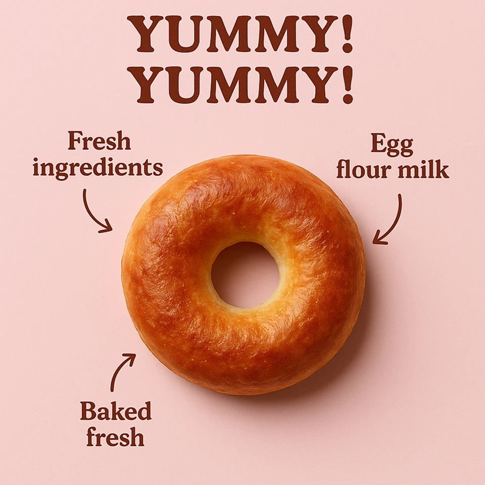 An Instagram poster of a donut bread, with arrows pointing its' features